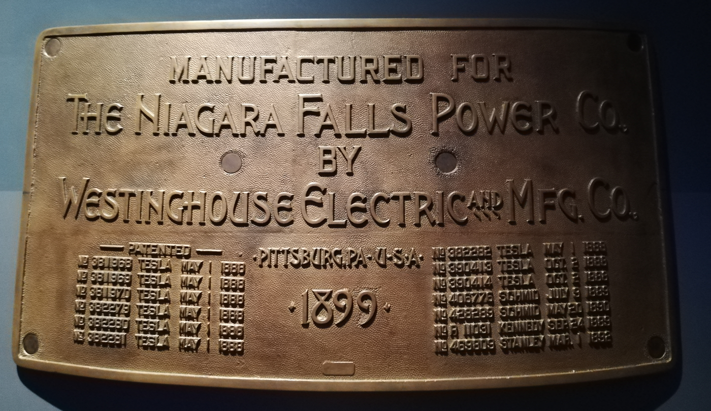 Generator nameplate displaying Tesla patents
